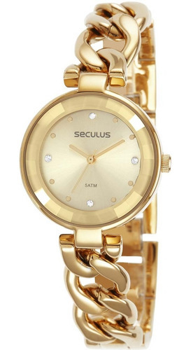 Relógio Seculus Feminino Elos Dourados Casual Luxo 77100lps