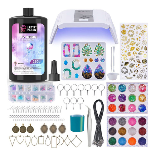 Let's Resin Kit De Resina Uv Con Luz, 153 Piezas De Resina P