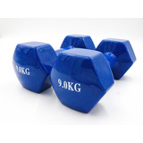 Mancuerna Pesa Vinyl 9 Kg Gym Entrenamiento Kit 2 Piezas Color Azul