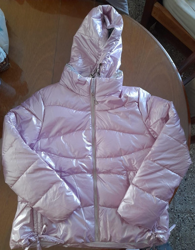 Campera Puffer Inflable Rosa Con Capucha Desmontable