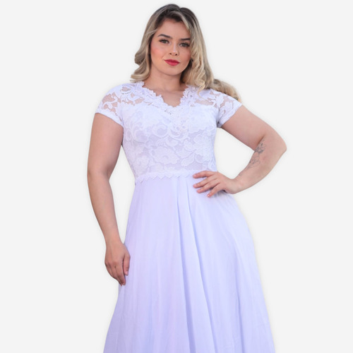 Vestido Longo Madrinha Manga Curta Fechadinho Evangélico