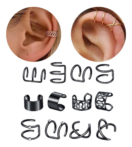 Kit 12 Brincos Piercings Pressão Orelha Banhado Ouro Prata