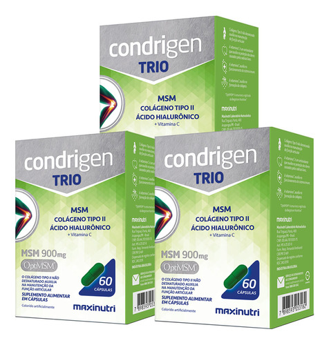 3x Condrigen Msm + Colágeno Tipo 2 Ácido Hialurônico 60 Cáps