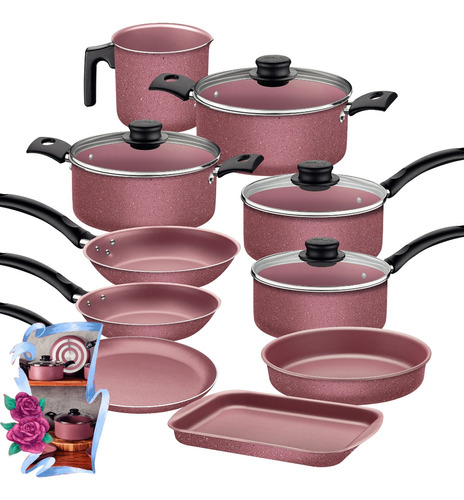 Conjunto Panelas Tramontina Antiaderente Alumínio Rosa 10 Pc