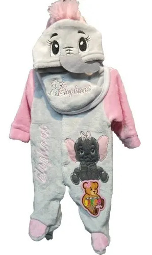 Mameluco Pijama Para Bebe De Elefante Con Rosa, Animales