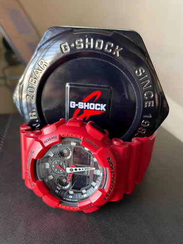 Reloj Casio G Shock Rojo Cronómetro Doble Hora Ga100b4a