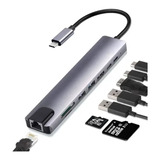 Adaptador Multi-puerto Usb Tipo C Dock Hub A Hdmi Lan 8 En 1