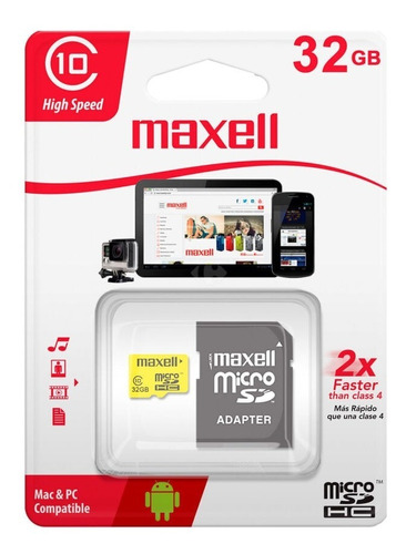 Memoria Micro Sd 32 Gb Clase 10 Maxell Tablet Celular Audio