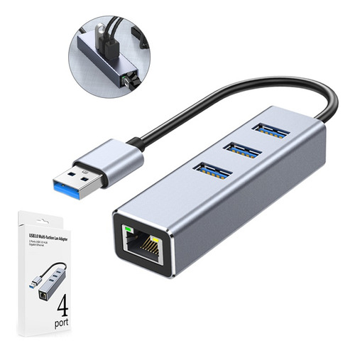 Adaptador Usb C A Ethernet Rj45 Red Lan Gigabit Con 3 Usb3.0