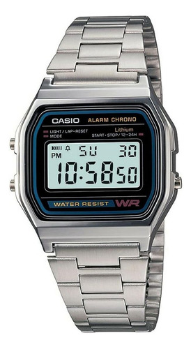 Relógio Casio A158wa-1 A158wa-1 Alça De Vestido Digital Cor: Prata, Moldura, Cor De Fundo Prateada, Cor De Fundo: P
