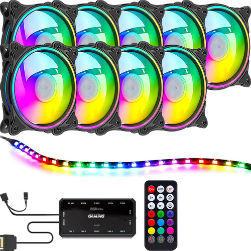 9 Fan 120mm Ventoinha Pc Cooler Rgb Controladora + Fita Led