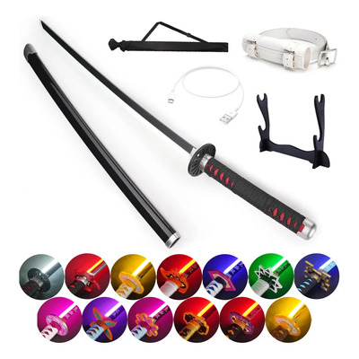 LUDEDE 104cm Tanjiro Kamado 2nd Katana De Luz Demon Slayer Light Up Espadas Led Madera Con Base, Cinturón y Bolsa, Perfecta Para Cosplay, Colección | Meses sin interés