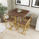 Mesa Com 4 Cadeiras Pequena Imbuia Industrial Dourado