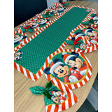 Kit Mesa Natal 8 Capas 8 Guardanapos Sousplat Mickey Minnie