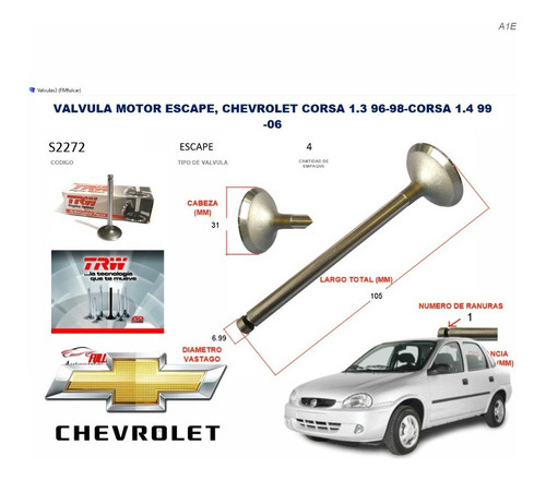 Valvula De Escape Chevrolet Corsa 1.3 96-98-corsa 1.4 31x105 Foto 2
