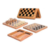 Juego De Ajedrez Damas Y Backgammon 34 Cm Tablero De Madera