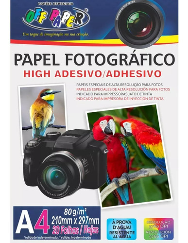 Papel Fotográfico Adesivo A4 Glossy 80g C/100 Folhas