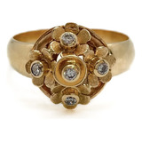 Anillo Flores Y Diamantes Brillantes Oro 18k T17