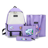 Mochila Linda Moda Coreana 1 Bt21 4 Piezas T