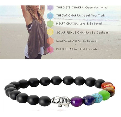 Pulsera Blazalete Chakras Elefente Negra Pierde Peso 