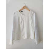 Blusa Creppe Blanco Con Perlas