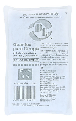 Guantes Para Cirugía Dl De Látex Estéril 8 1/2 Con 50 Piezas