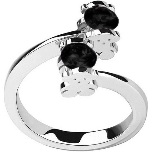 Anillo Ositos Doble Plata Sólida Certificada Diamante Negro