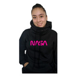 Sudadera Nasa Logo Dama Con Gorro Cuello Alto Mujer Hoodie