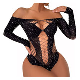 Body Mujer Lenceria Erotica Sensual Red Strass Transparente 