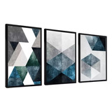 Quadro Decorativo Abstrato Azul Moderno Trio 60x80 Moldura