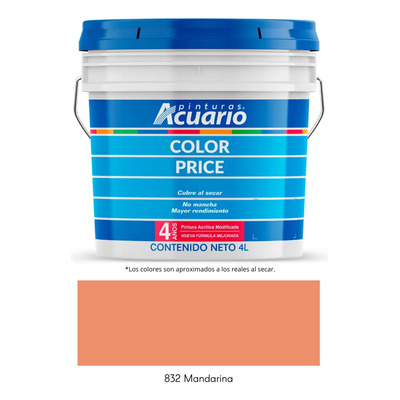 Galon De Pintura Vinilica Acrilica Modificada Lavable Acuario Color Price 4lt Color Mandarina | Envío gratis