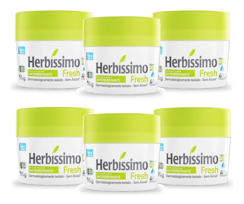 Kit 6 Desodorante Creme Herbissimo Fresh 55g