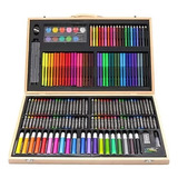 Kit De Dibujo 180 Pcs Lapiz De Colores Arte Maleta De Madera