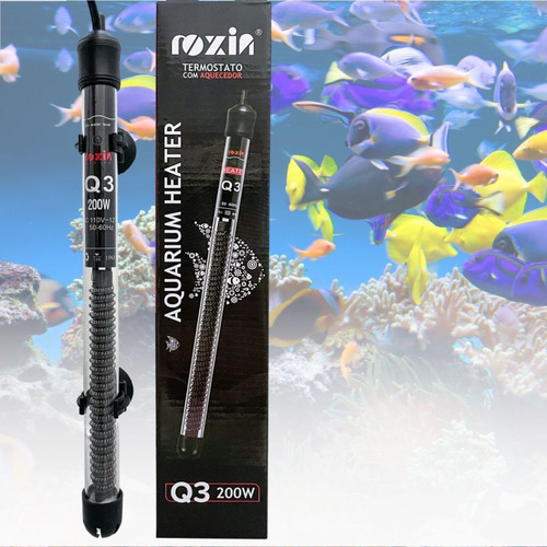 Termostato Com Aquecedor  Para Aquário Peixes Roxin Q3 200w