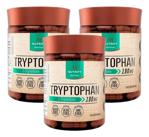3x Tryptophan 190mg L-triptofano 60 Cáps Serotonina Nutrify Sabor Sem Sabor