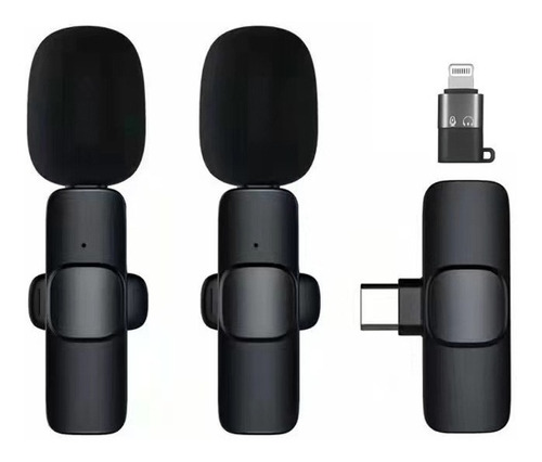 Microfono Corbatero Inalambrico Usb Tipo C Android iPhone X2 Color Negro