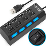 Hub Usb 2.0 4 Portas Chave Seletora Led Carregador Adaptador