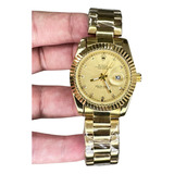 Relogio Mini Feminino Rolex Day Date Dourado Com Dourado