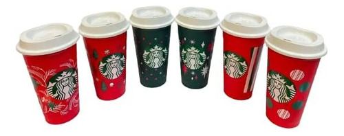 Set 6 Vasos Starbucks Reusables Holidays Cambia Color Hot 