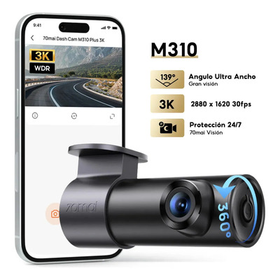 70mai M310 Cámara de Auto 3K 2880*1620 Dash Cam - Cámara de Tablero con APP, Sensor G Integrado, Vigilancia de Estacionamiento 24h, Comando de Voz y WDR, Compatible con U3 Tarjetas hasta 256GB | Meses sin interés