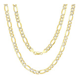 Cadena Figaro 3x1 Diamantada Oro 14k 60cm 4mm Italy Unisex Color Dorado