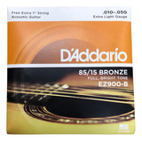 Encordoamento D'addario Violão Aço Bronze 010 Ez900-b