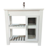 Vanitory 80cm Madera Maciza Laqueado Blanco Bacha Baño 