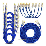 Kit 1 Cabo Rca 5mt + 4 Y + 6 1mt Blindado Profissional Azul