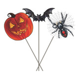 Kit 30 Palito Aranha/morcego/abóbora Decorar Festa Halloween