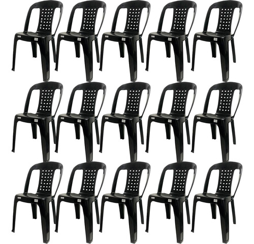 Kit 15 Cadeiras Plástica Preta Bistrô P/até 182kg Resistente