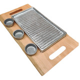 Tabla Bifera Grill Termica Asado + Madera + 3 Dip Vajilla.ar