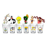 Jogo Kit 6 Copos Desenho Looney Tunes 190ml Em Vidro Luxo