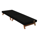  Cama Dobrável Portátil Corino Preto 1,70 X 0,60 Pés Madeira