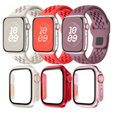 3 Correas + 3 Pc Funda Mica Para Apple Watch Iwatch Se 9 8 7